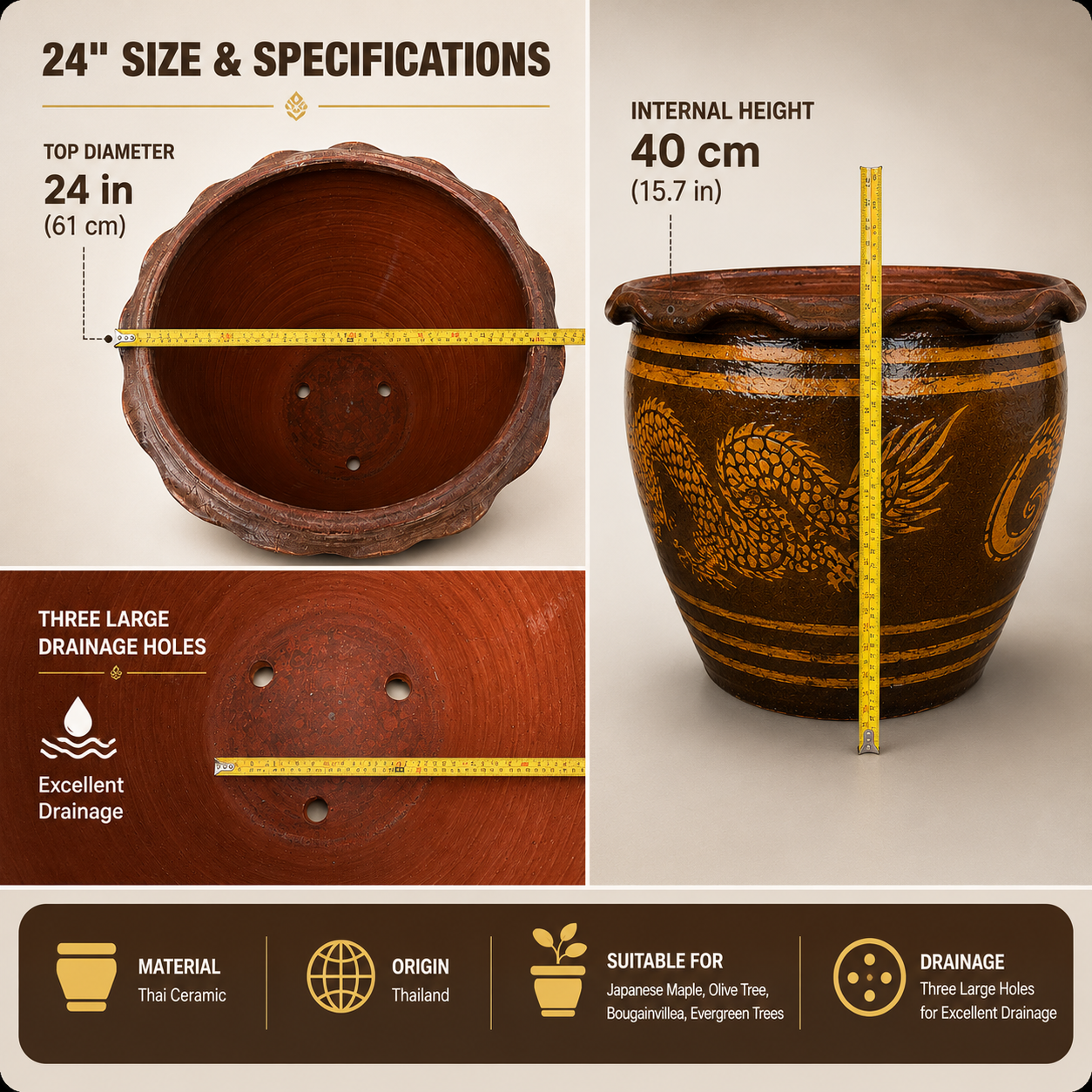 24 inch dragon pot dimensions and specifications