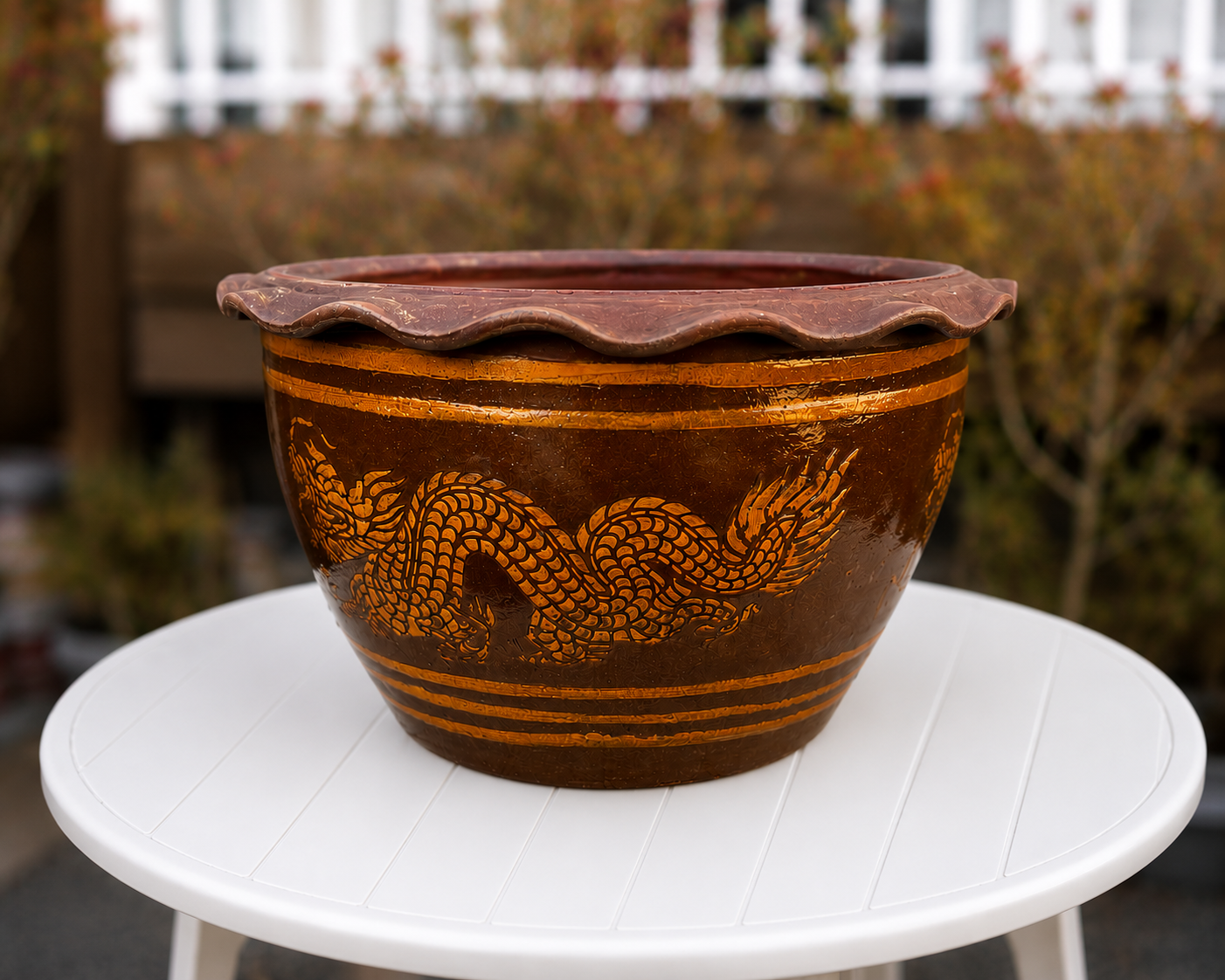 19 inch Thai ceramic dragon garden pot