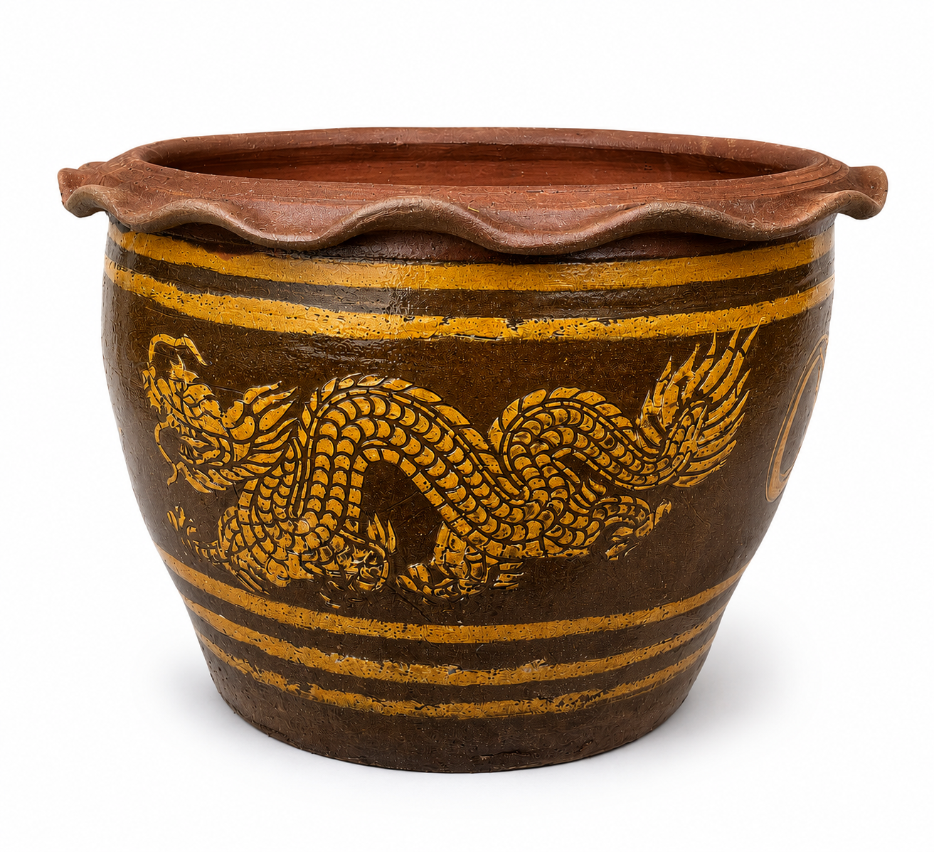 24 inch Thai ceramic dragon garden pot