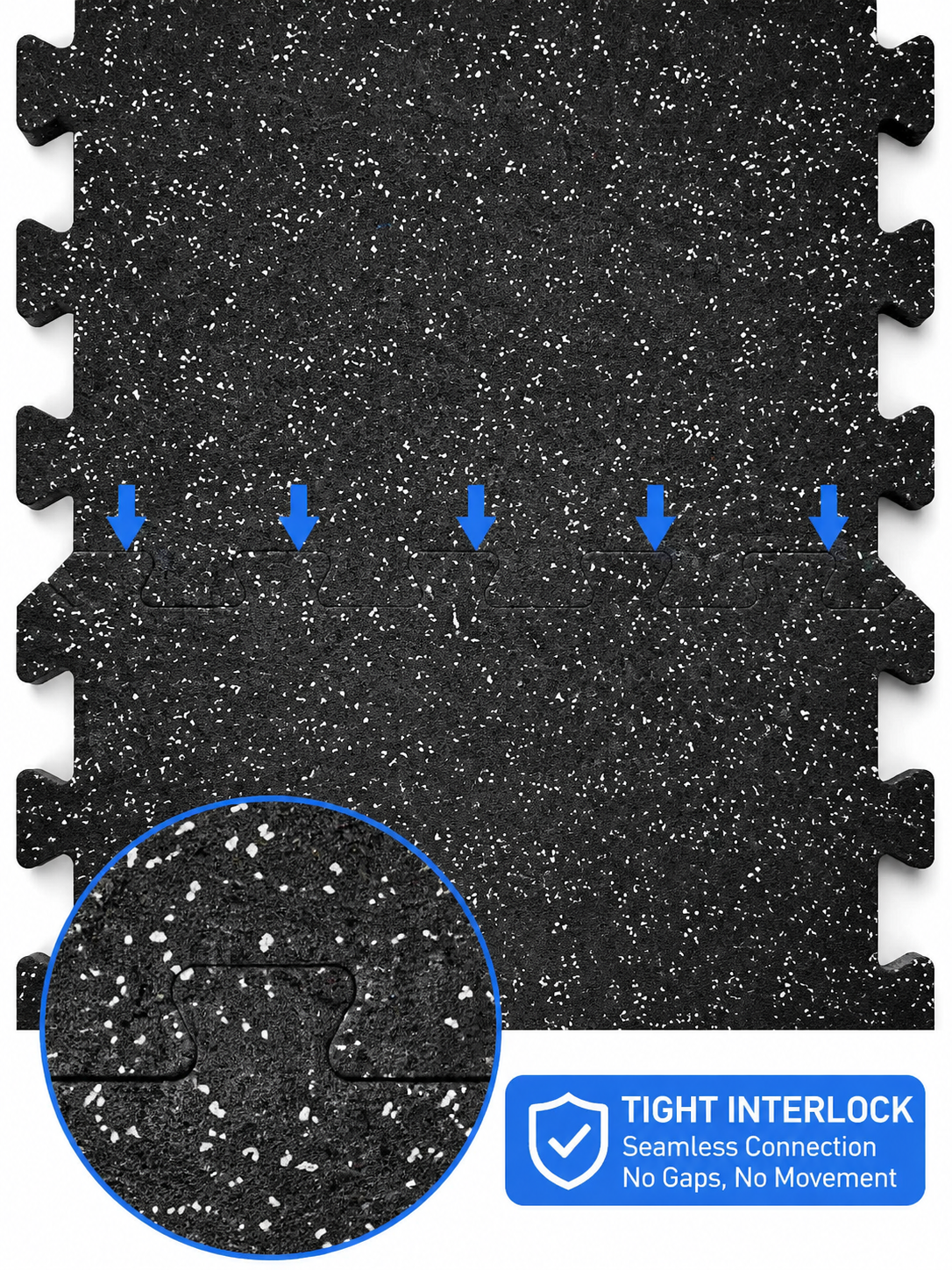 Close-up of interlocking rubber floor mat connection