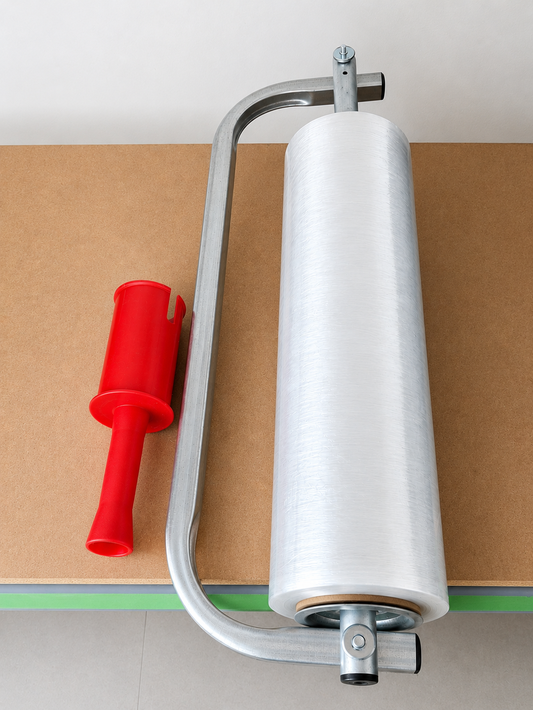 Red and blue stretch film dispensers for hand wrapping