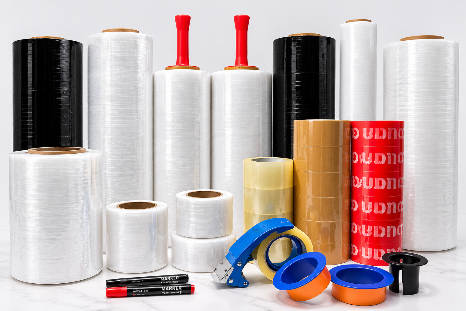 Stretch film and dispenser kit for pallet wrapping